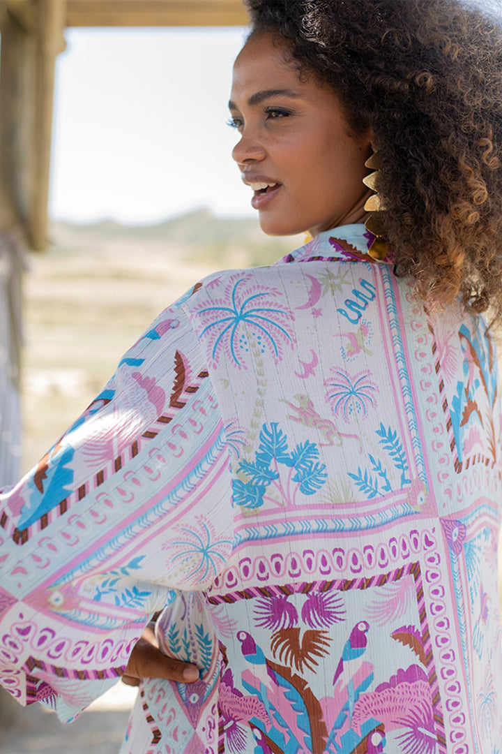 Piti Cuiti L-370 White Lilac Print Summer Shirt Dress Cover Up
