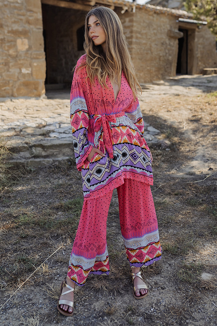 Piti Cuiti L329 Coral Inca Print Trousers