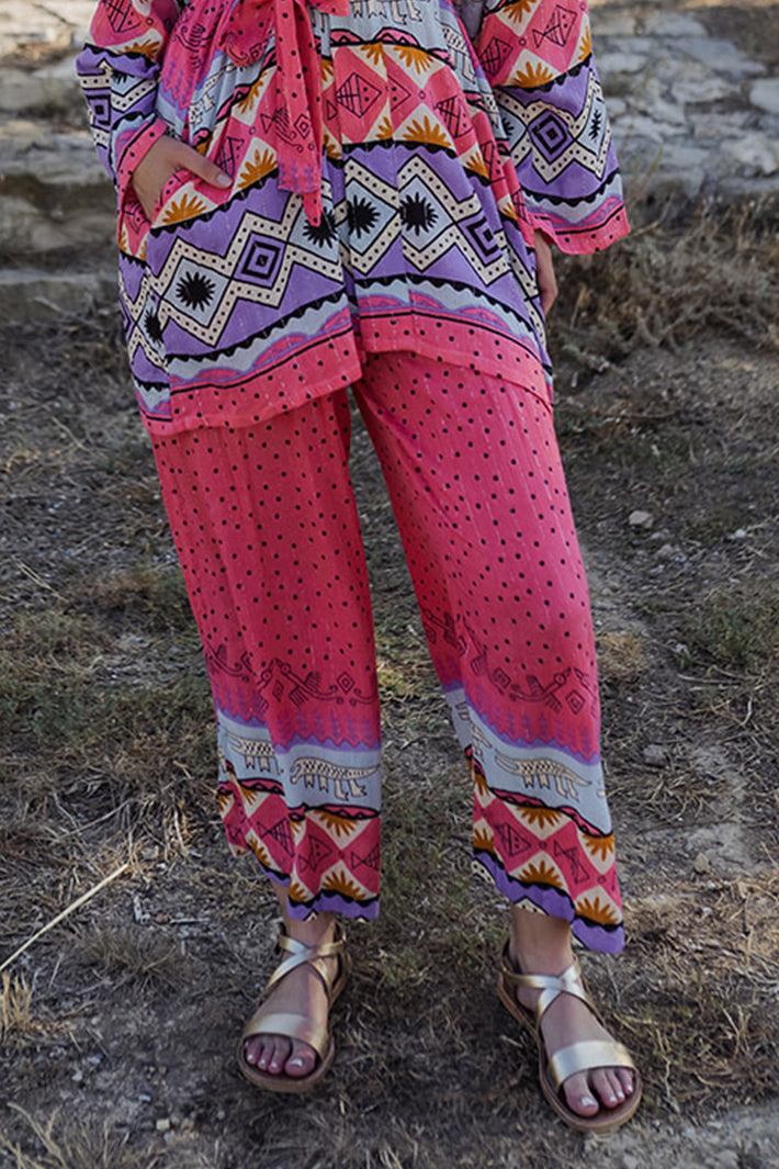 Piti Cuiti L329 Coral Inca Print Trousers