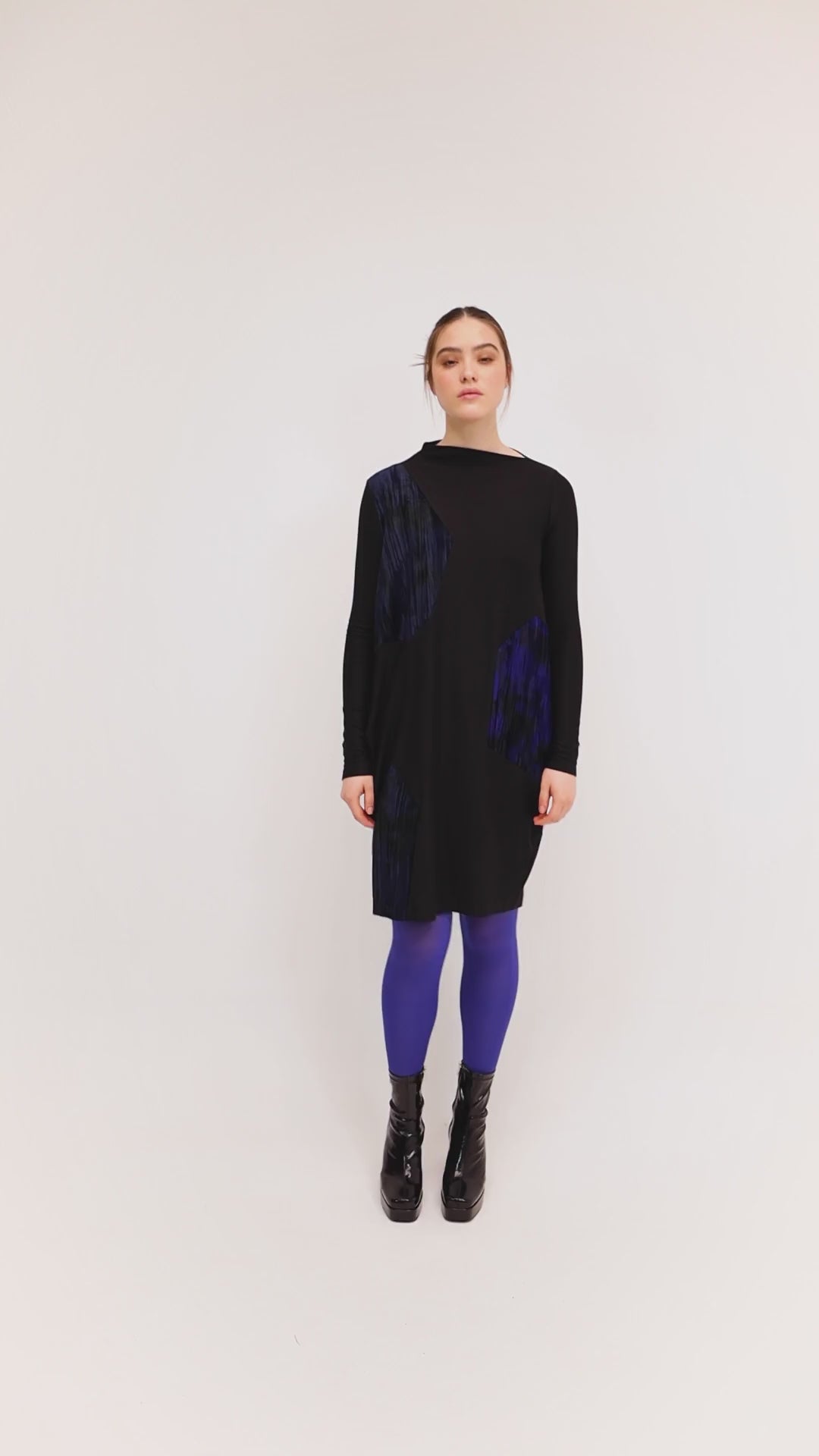 Ozai N Ku 744 111 Black & Blue Print Puff Dress - Experience Boutique