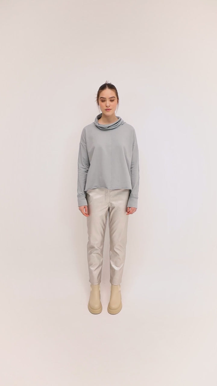 Ozai N Ku 744 103 Metallic Silver Gloss Faux Leather Trousers - Experience Boutique