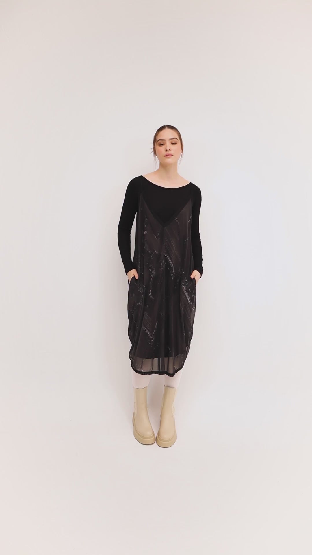 Ozai N Ku 744 093 Black Brush Mesh Over Dress