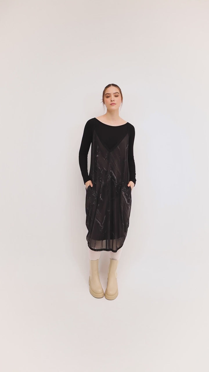 Ozai N Ku 744 093 Black Brush Mesh Over Dress