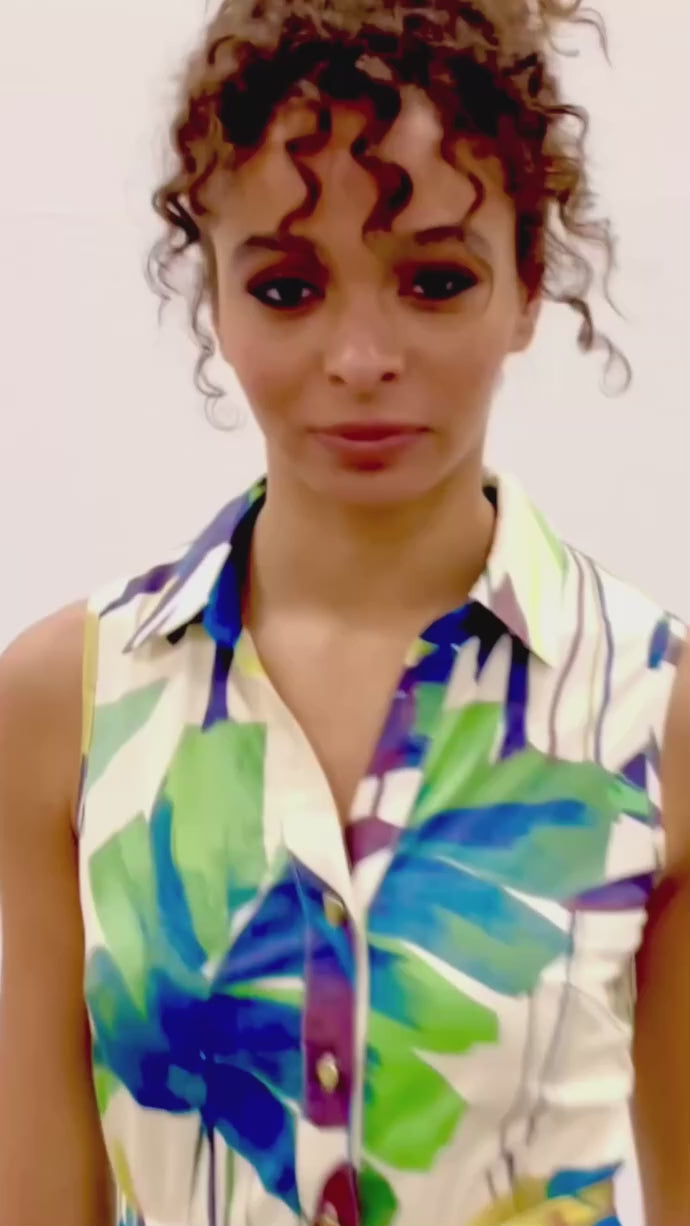 K-Design Dress Sleeveless Button Front Tropical Print Green A321 P960 - Experience Boutique