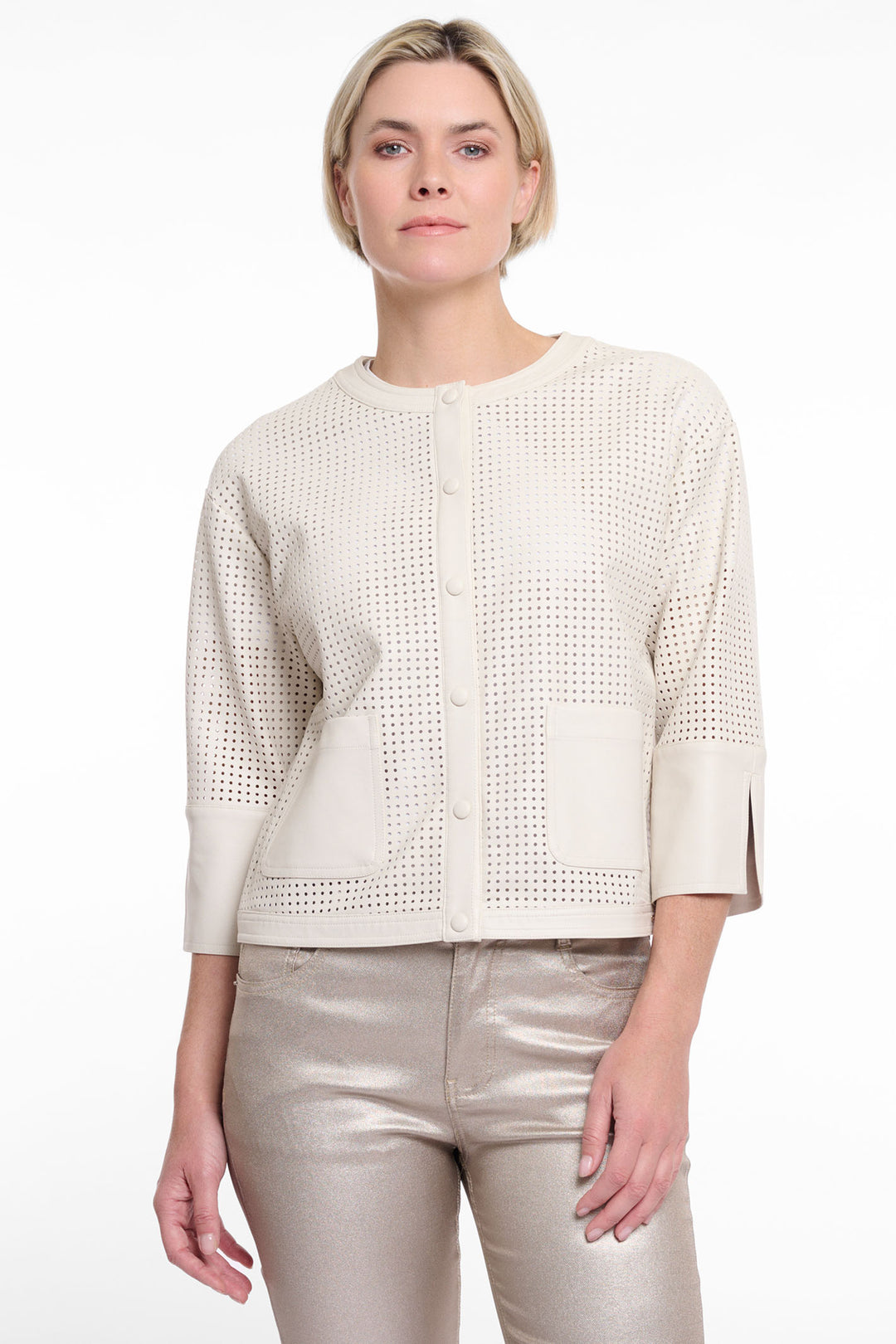 Rino & Pelle Abou Jacket Perforated Faux Leather Birch Cream 7502521 - Experience Boutique