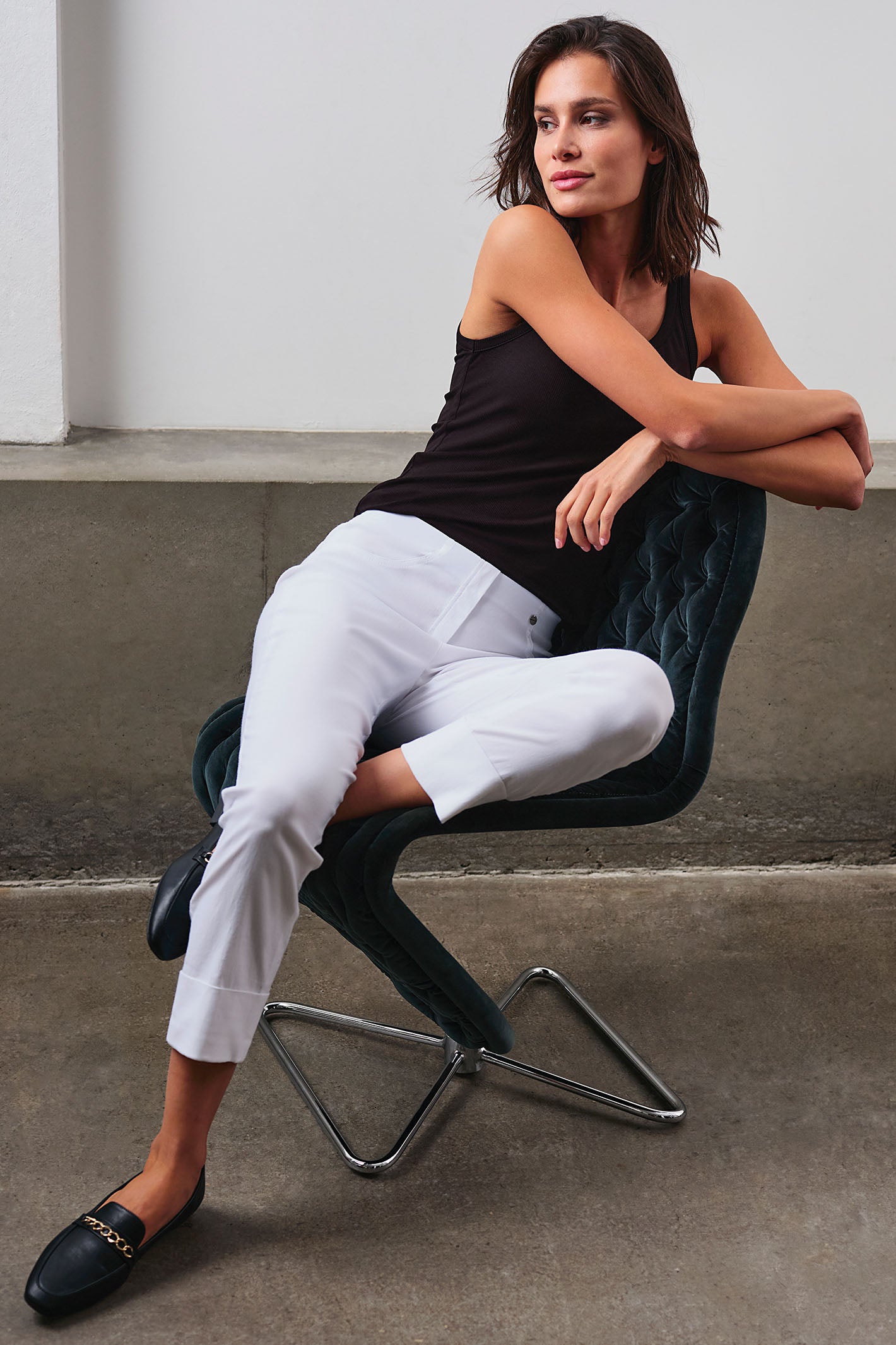 Robell 51568 5499 10 Bella 09 White Cropped Trousers