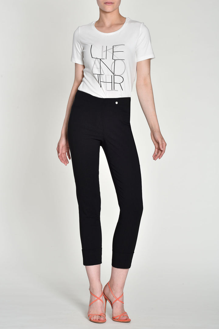 Robell 51568 90 Bella 09 Black Cropped Trousers 68cm - Experience Boutique