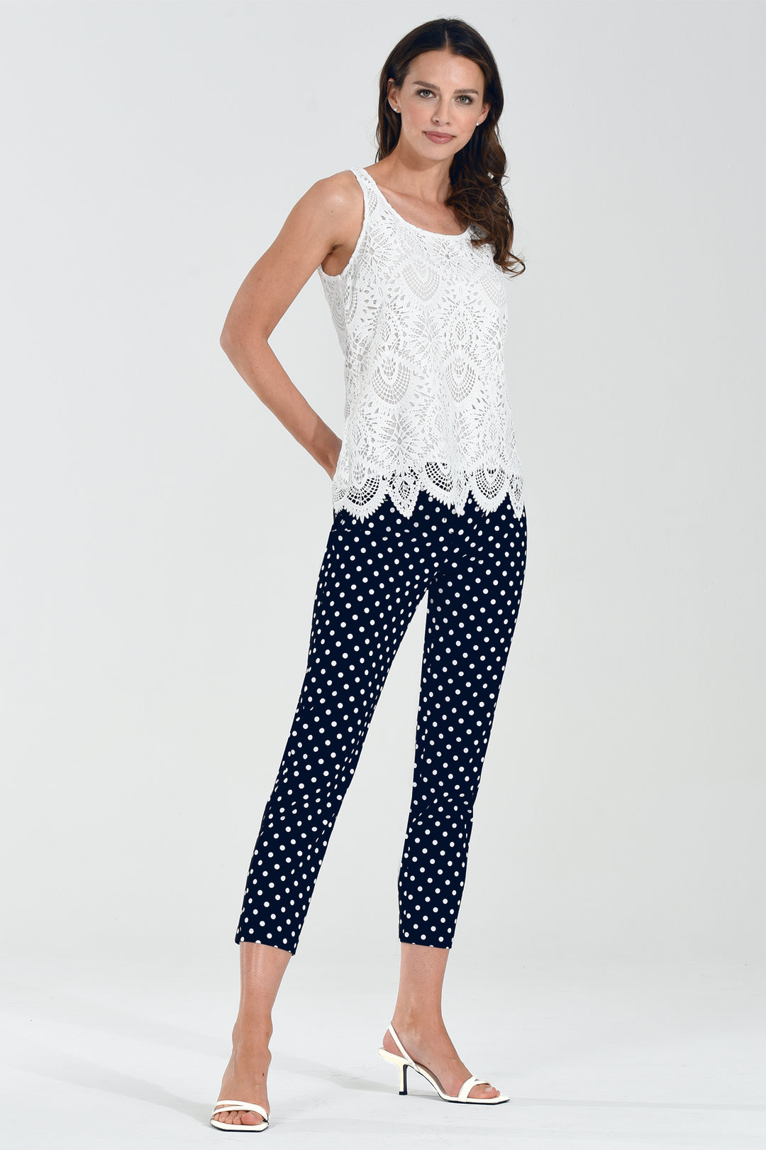 Robell Bella 09 Navy Polka Dot Pull-On Trousers 68cm 51560 54570 69