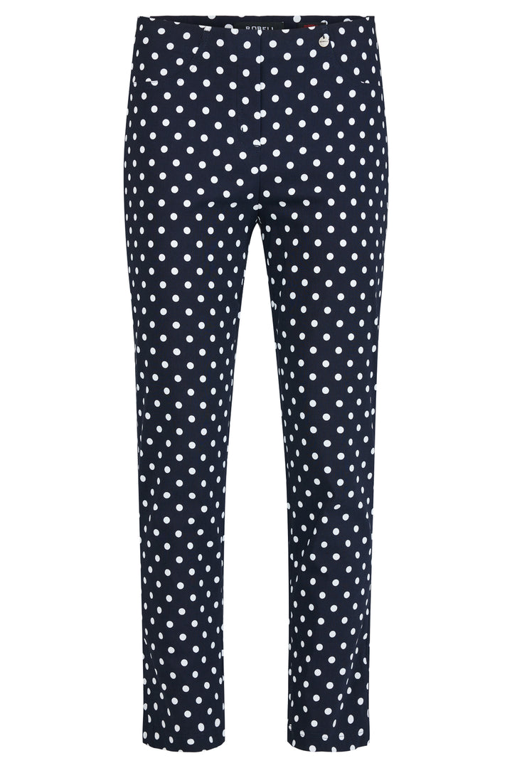 Robell Bella 09 Navy Polka Dot Pull-On Trousers 68cm 51560 54570 69