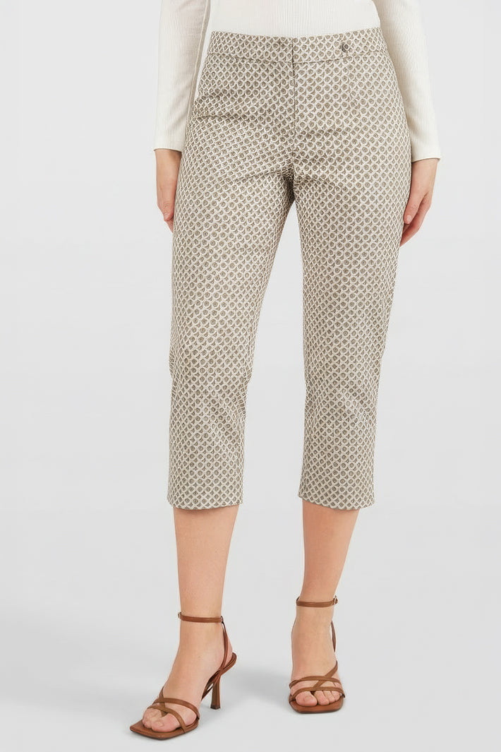 Robell Marie 07 Taupe Print Cropped Trousers 55cm 51659 55110 14