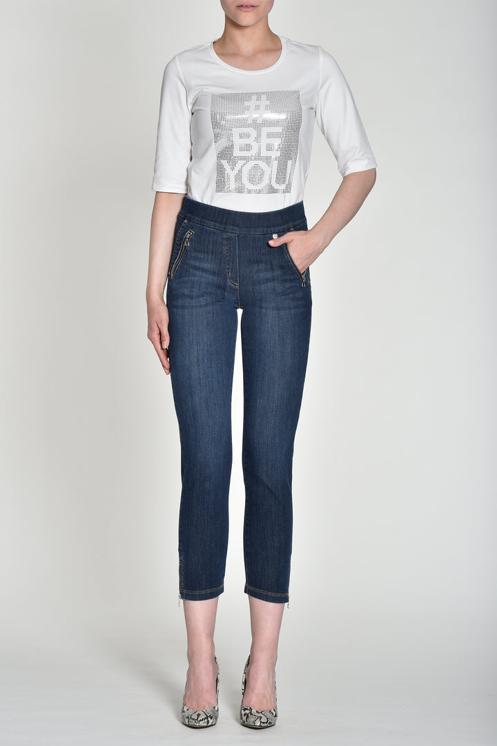 Robell Nena 09 Blue Slim Fit Stretch Denim 7/8 Cropped Jeans 52489 54139 64 - Experience Boutique