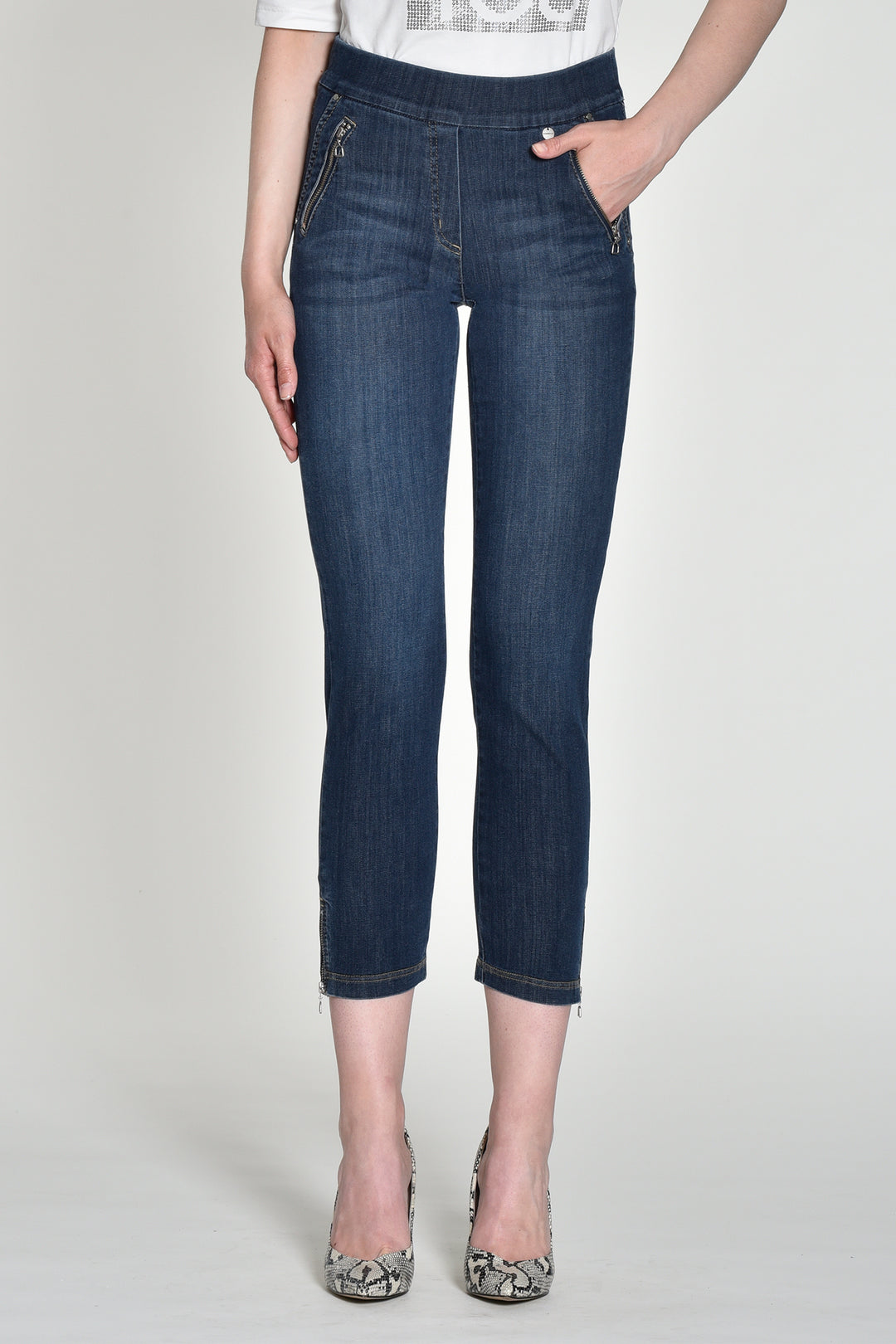 Robell Nena 09 Blue Slim Fit Stretch Denim 7/8 Cropped Jeans 52489 54139 64 - Experience Boutique