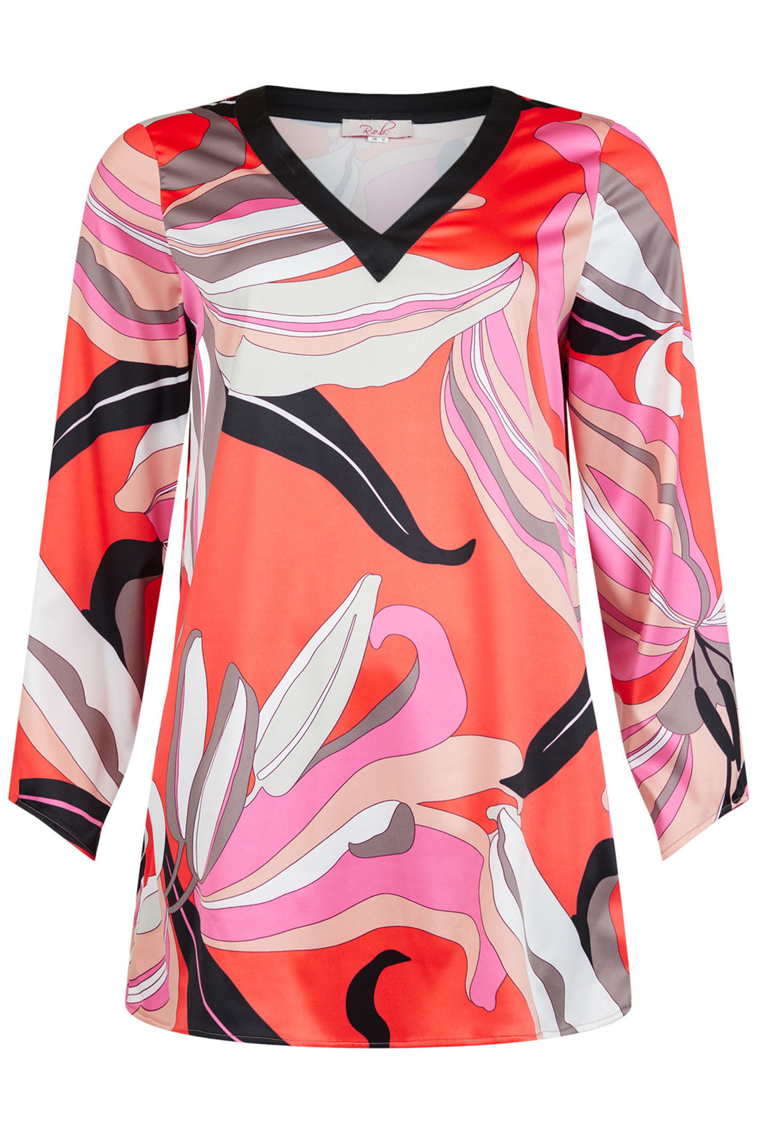 Robell R.O.B 54407 33 Red Lily Print Satin Top - Experience Boutique