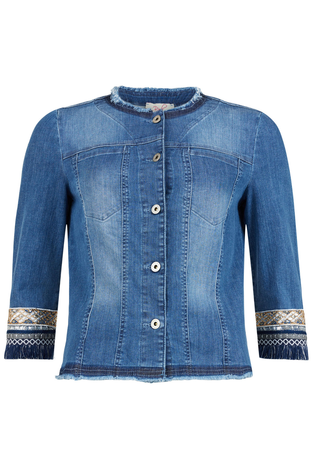 Robell R.O.B 57423 Josy Blue Denim Round Neck Embroidered Jacket - Experience Boutique