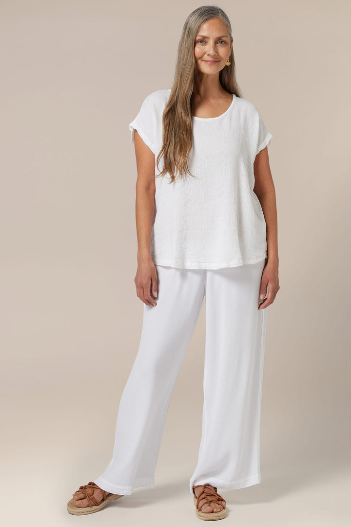 Sahara LAT4205-TXL White Crinkle Textured Linen Top - Experience Boutique