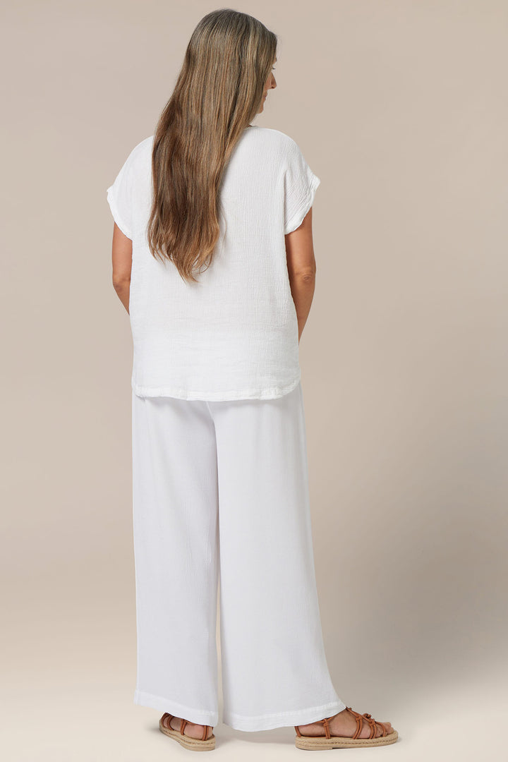 Sahara LAT4205-TXL White Crinkle Textured Linen Top - Experience Boutique