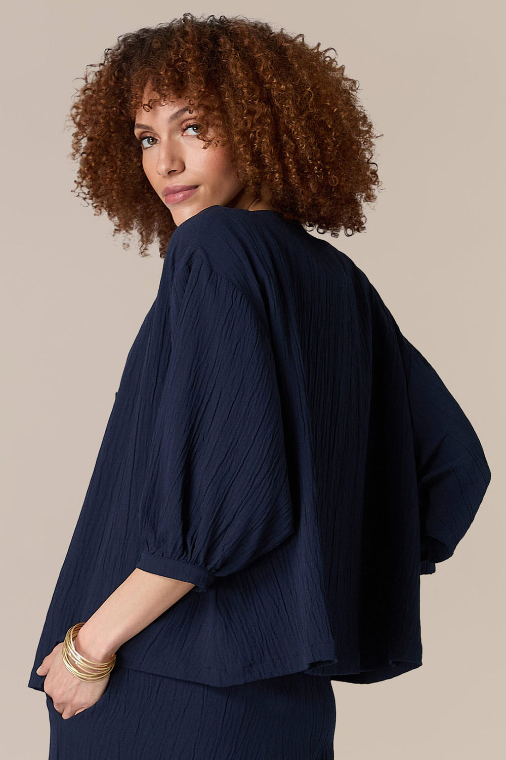 Sahara SPT5725-CSV Night Navy Crinkle Soft Viscose Shirt - Experience Boutique