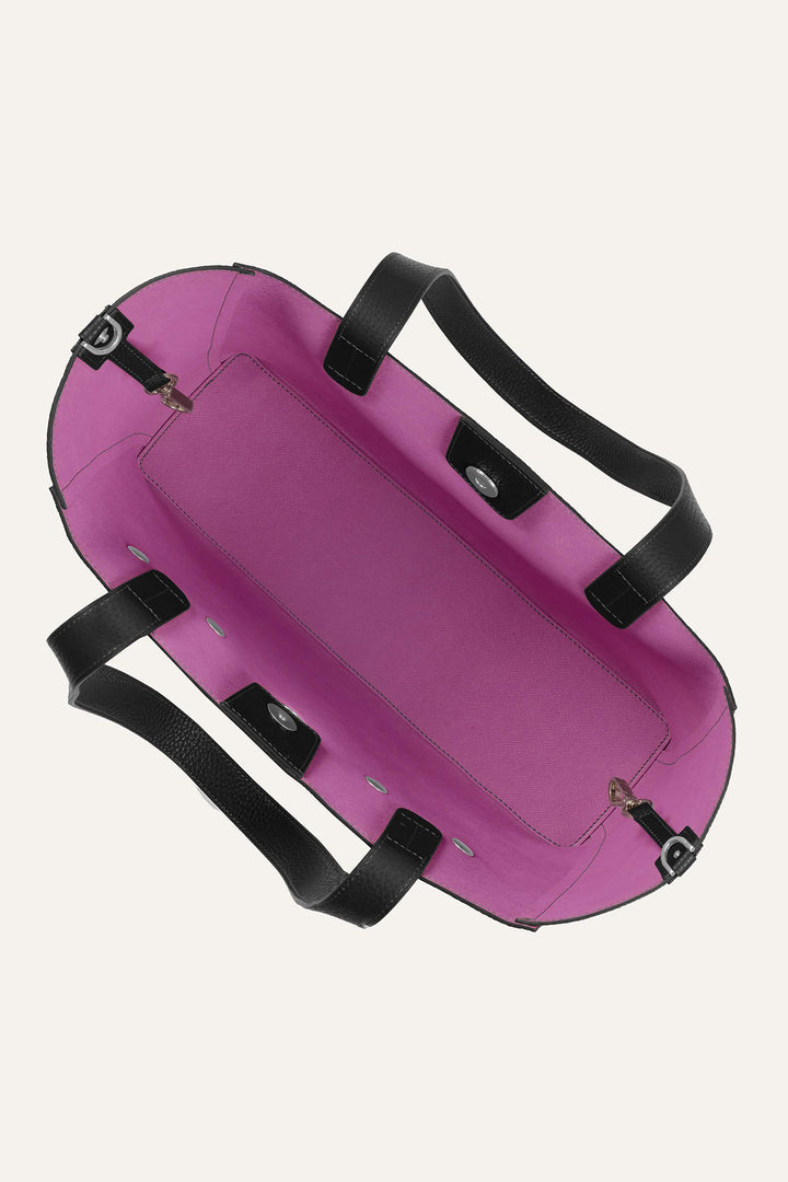 Purple bag with black straps on a white background