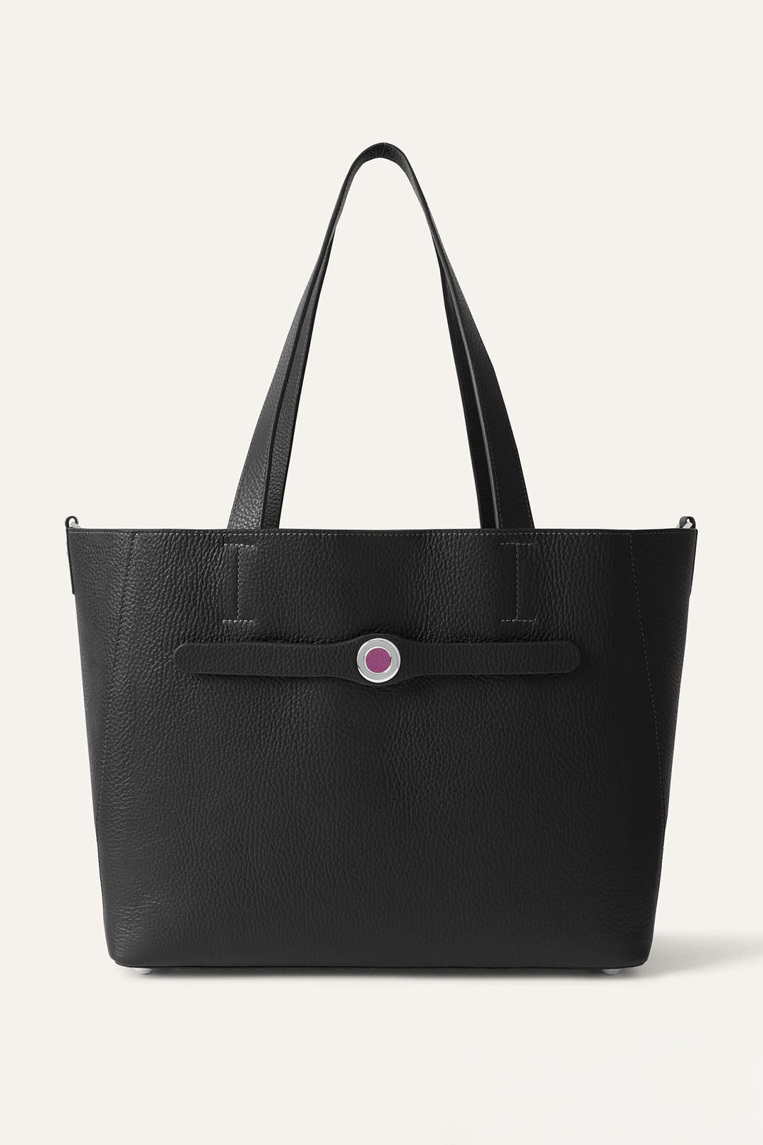 Black tote bag with a pink accent on a white background