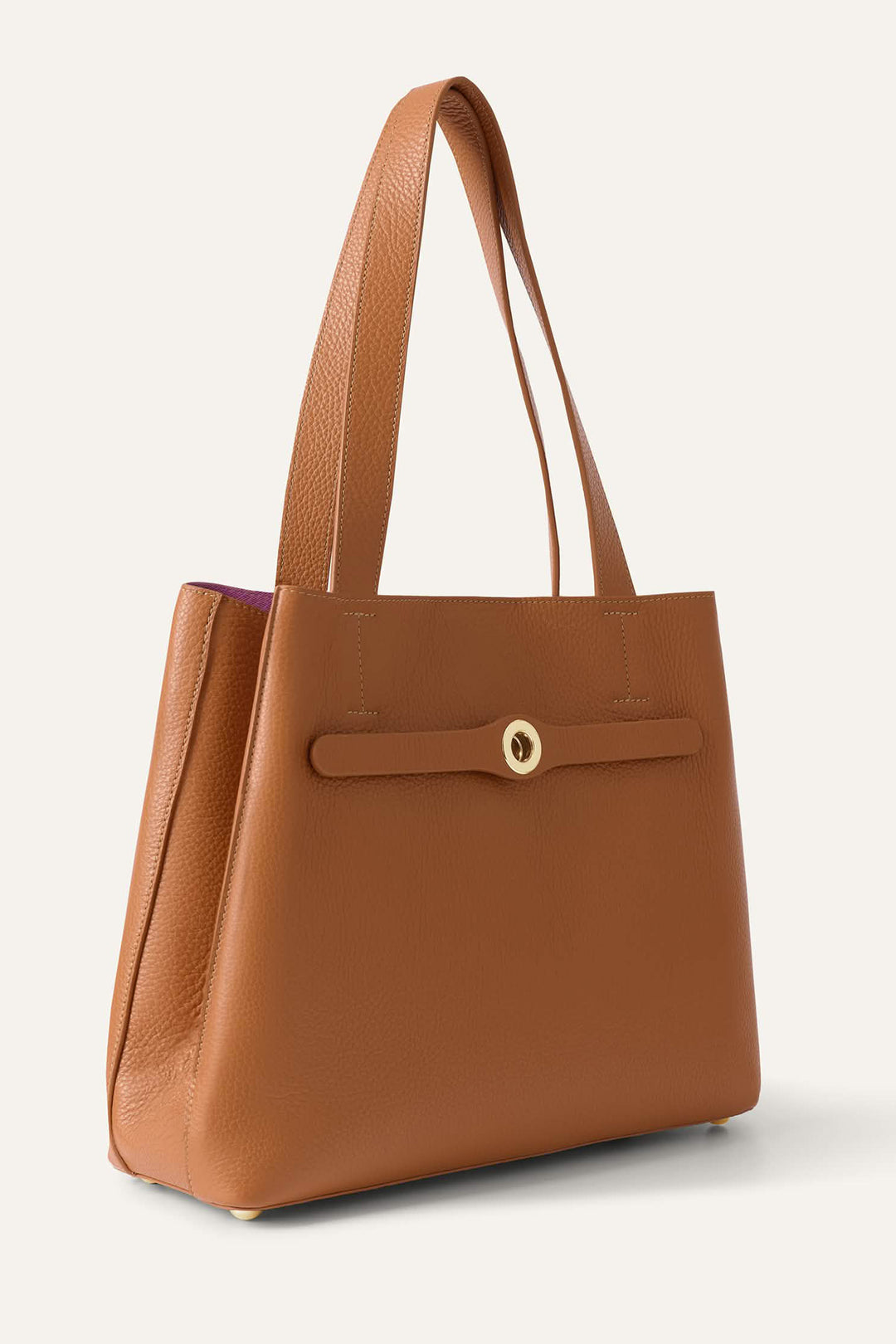 Sarah Haran Tote Bag Tan Brown With Gold Hardware