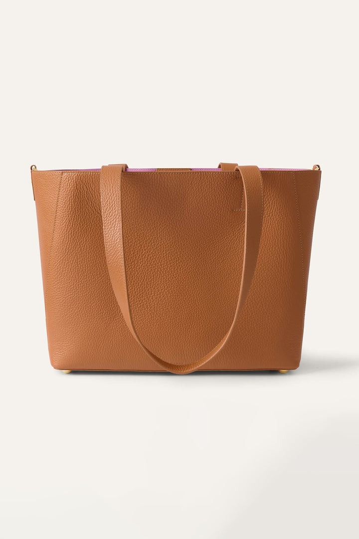 Sarah Haran Tote Bag Tan Brown With Gold Hardware