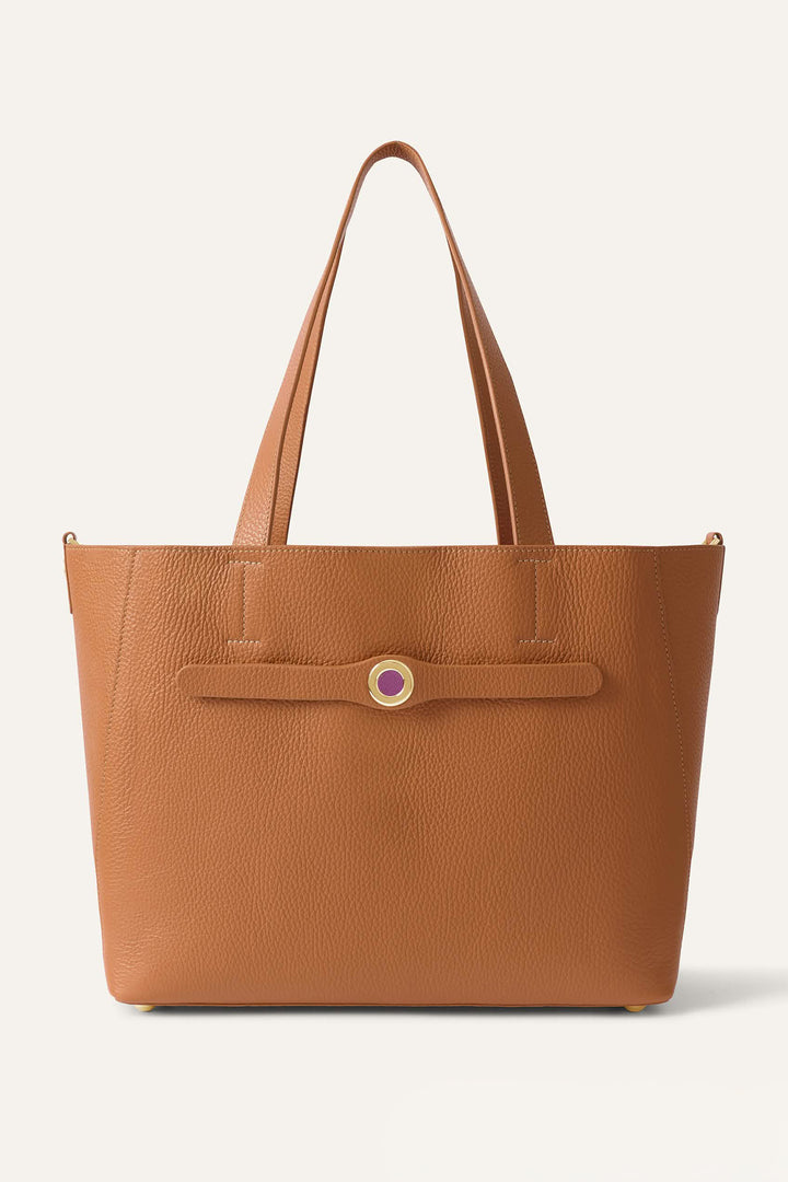 Sarah Haran Tote Bag Tan Brown With Gold Hardware