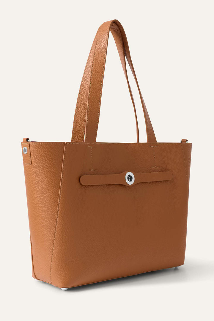 Sarah Haran Tote Bag Tan Brown With Silver Hardware