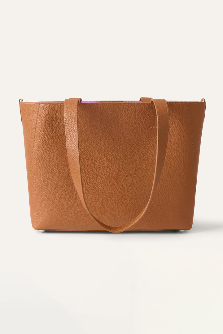 Sarah Haran Tote Bag Tan Brown With Silver Hardware