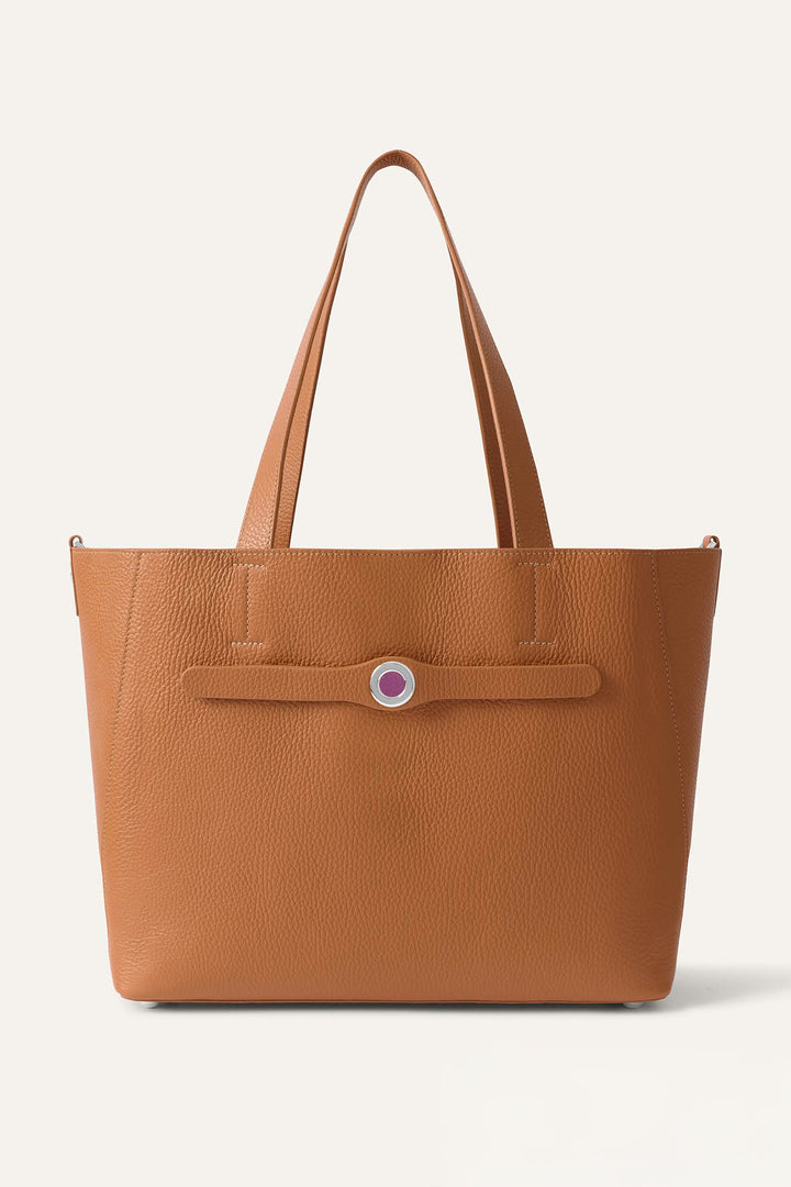 Sarah Haran Tote Bag Tan Brown With Silver Hardware