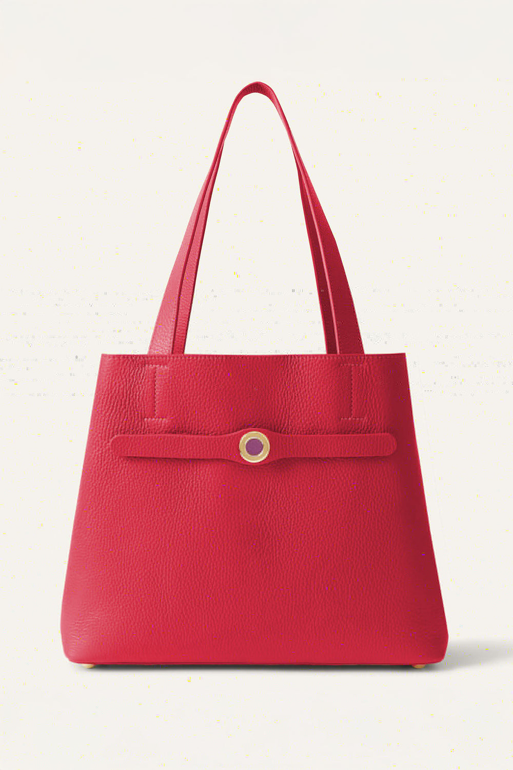 Red handbag with a gold clasp on a light beige background