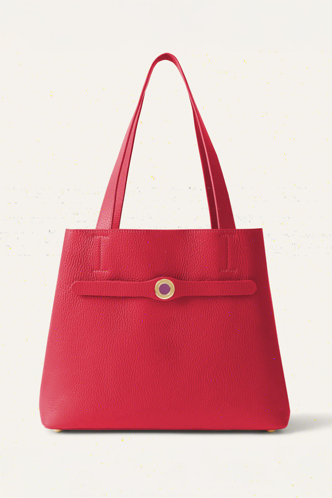 Red handbag with a gold clasp on a light beige background