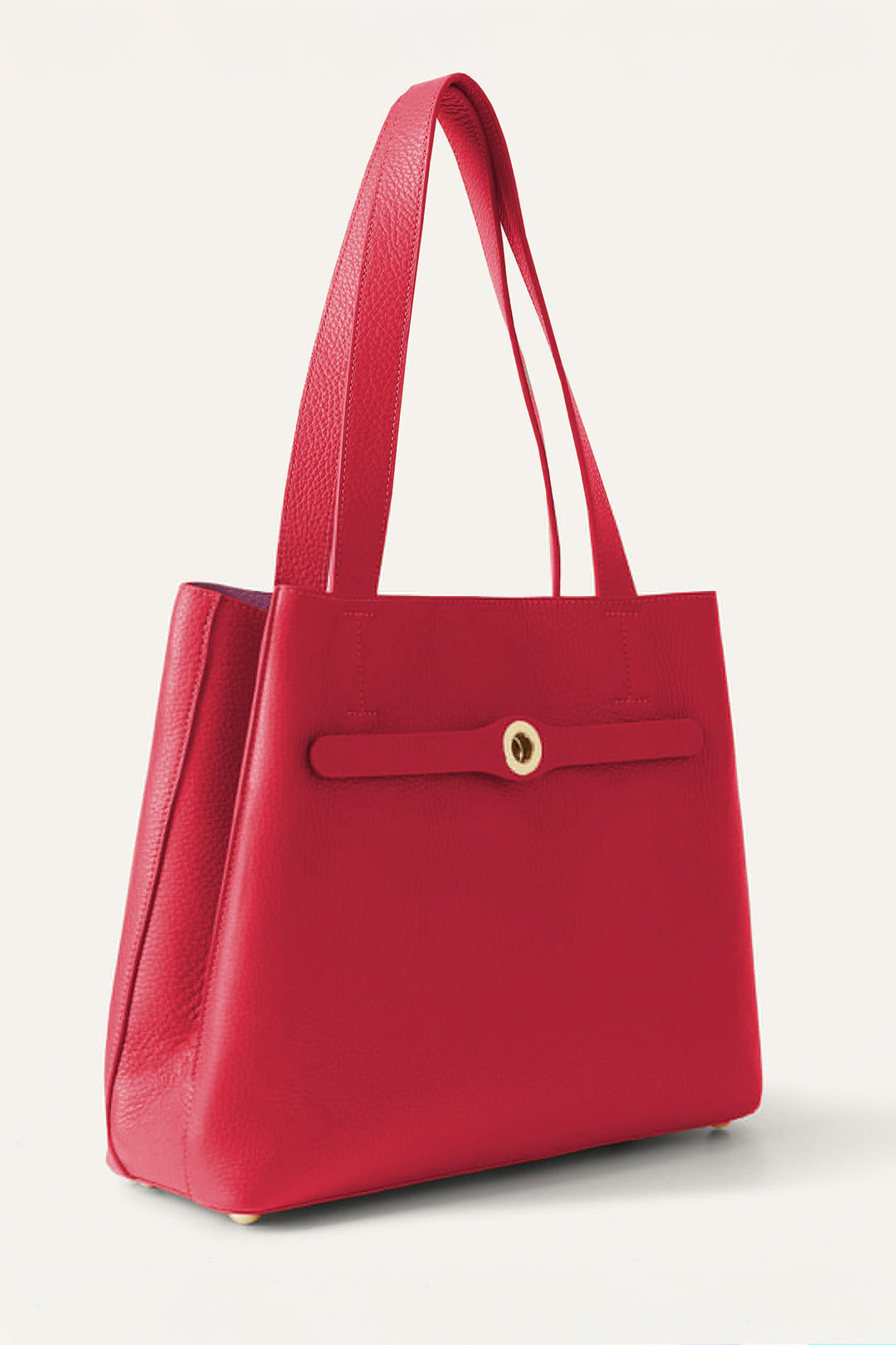 Red handbag with a gold clasp on a light gray background