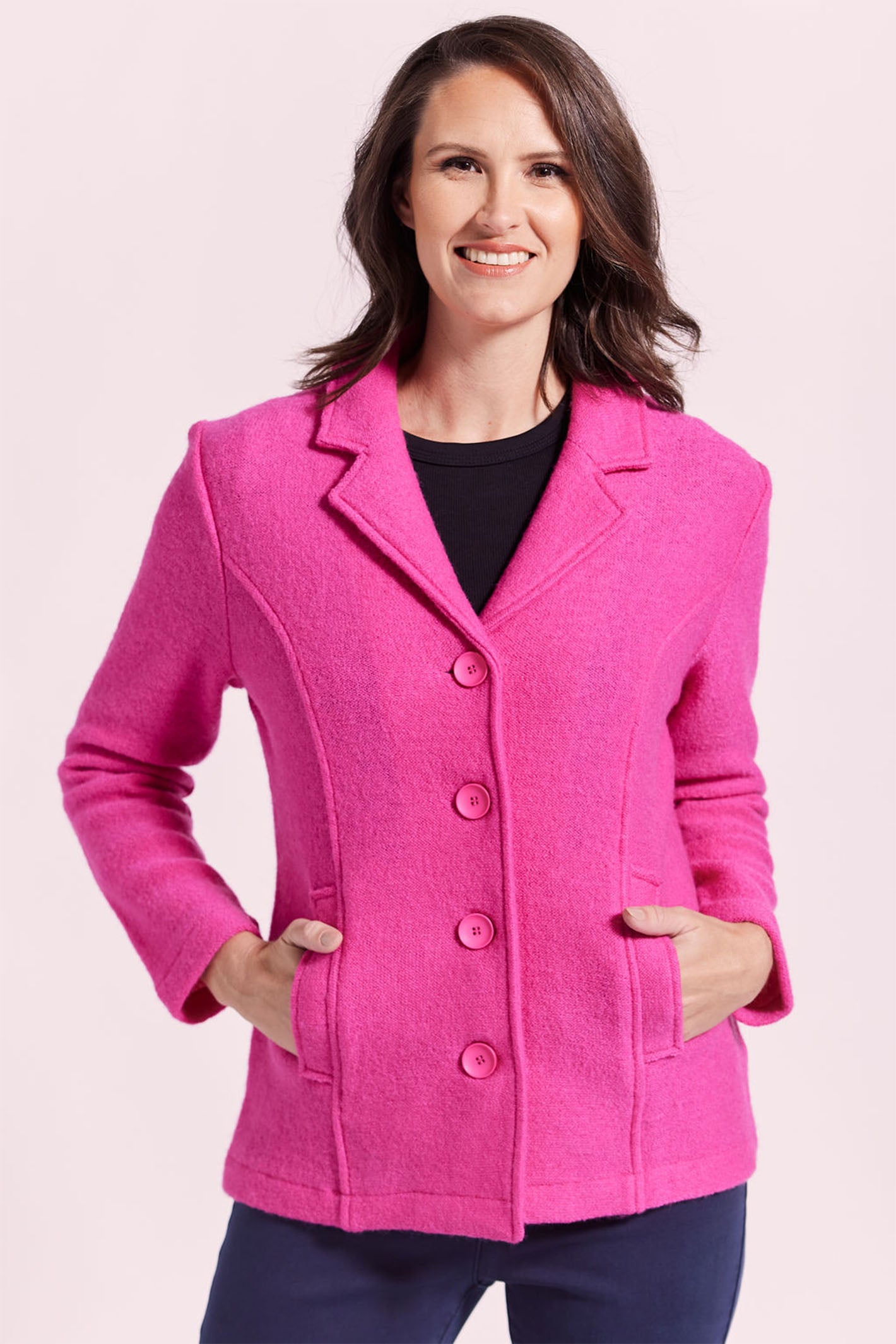 Pink wool jacket shop