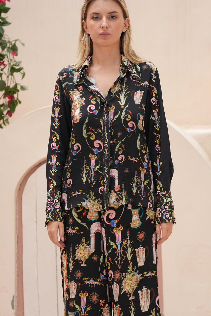 Stella Moretti Anaya Silk Shirt Black L'Huere Livid Print - Experience Boutique
