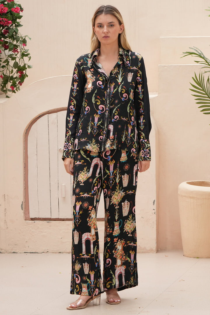 Stella Moretti Anaya Silk Shirt Black L'Huere Livid Print - Experience Boutique