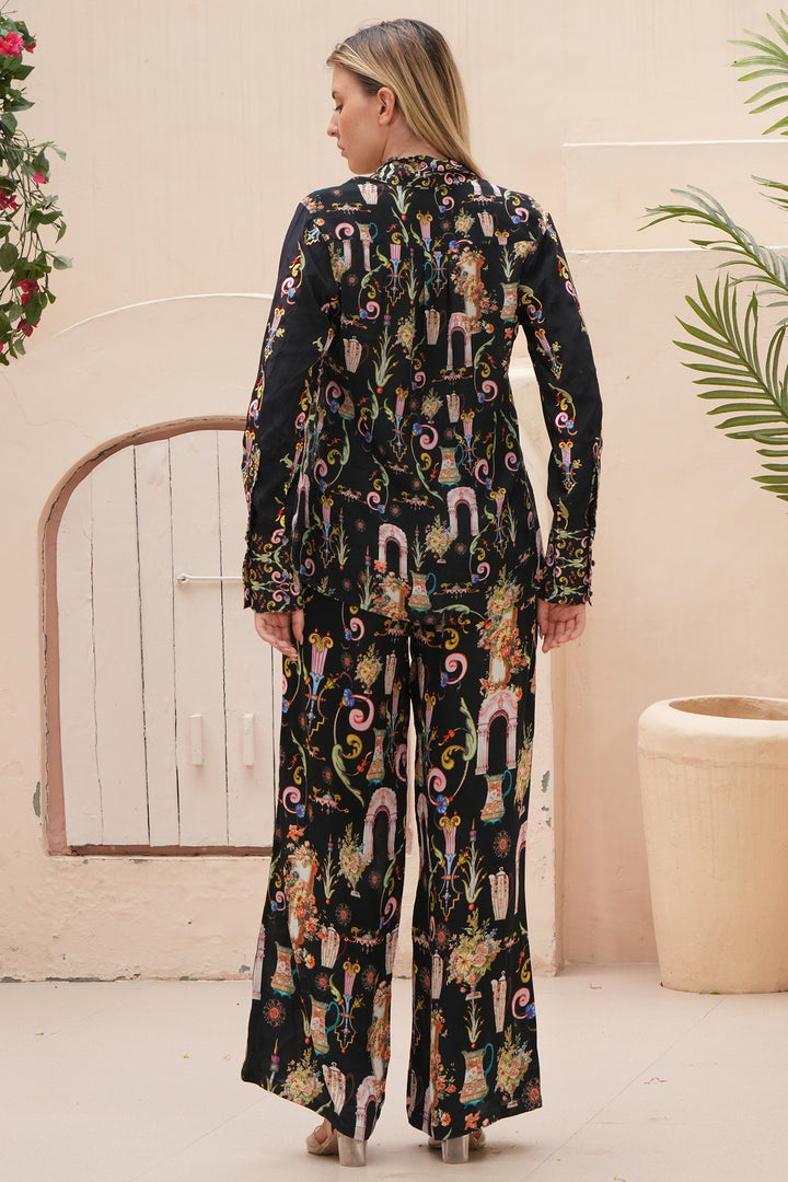 Stella Moretti Anaya Silk Shirt Black L'Huere Livid Print - Experience Boutique