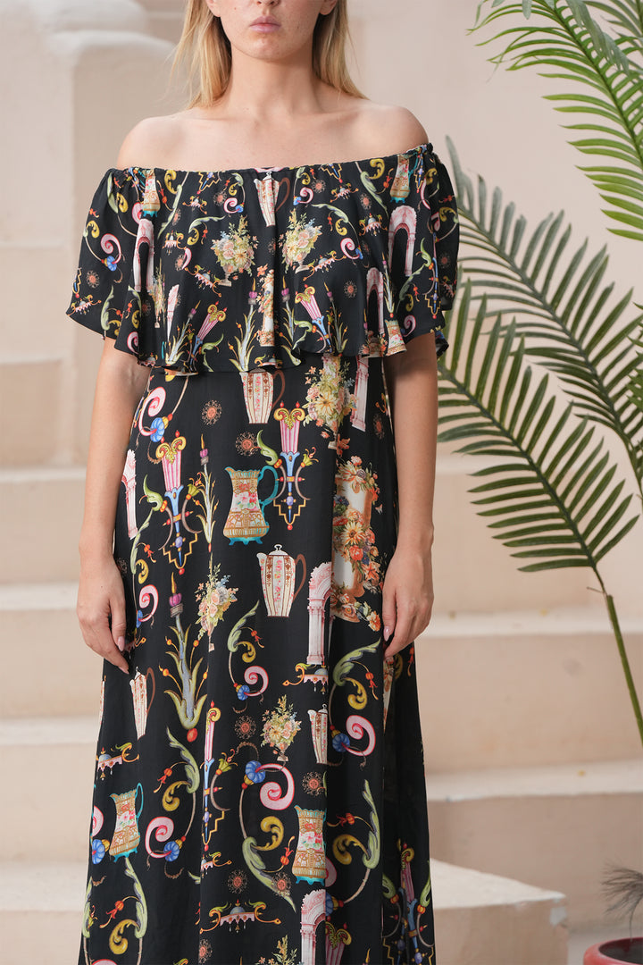 Stella Moretti Ladybell Dress Black L'Huere Livid Print - Experience Boutique