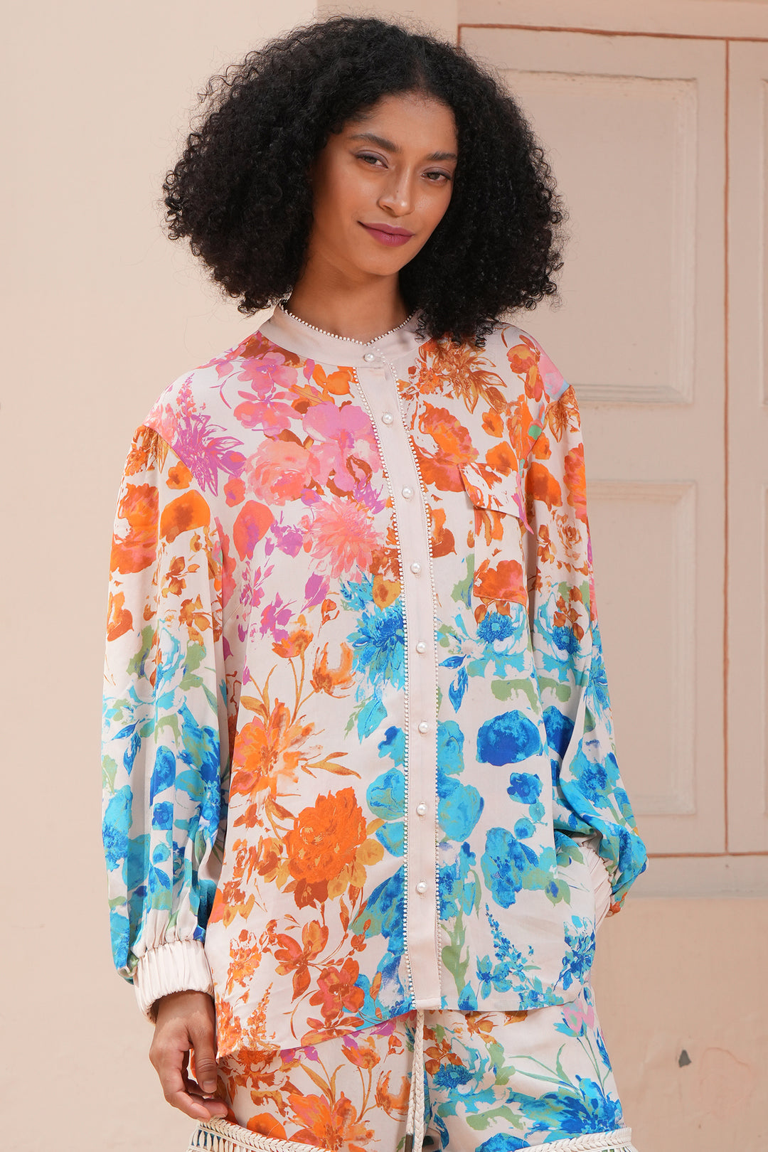 Stella Moretti Martha Blouse Top Multicolour Isola De Gardenia Print - Experience Boutique