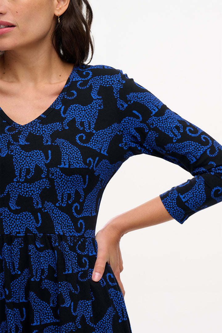 Sugarhill Brighton Black & Blue Leopard Sports Evelyn Jersey Midi Dress - Experience Boutique