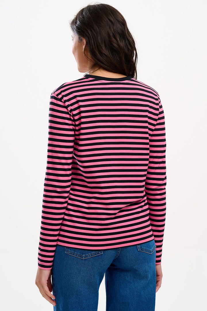 Sugarhill Brighton Brunswick Pink & Black Stripe Leaping Tiger Top - Experience Boutique