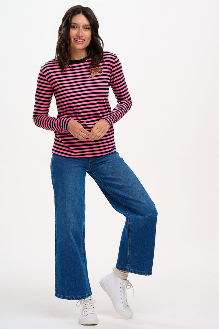 Sugarhill Brighton Brunswick Pink & Black Stripe Leaping Tiger Top - Experience Boutique