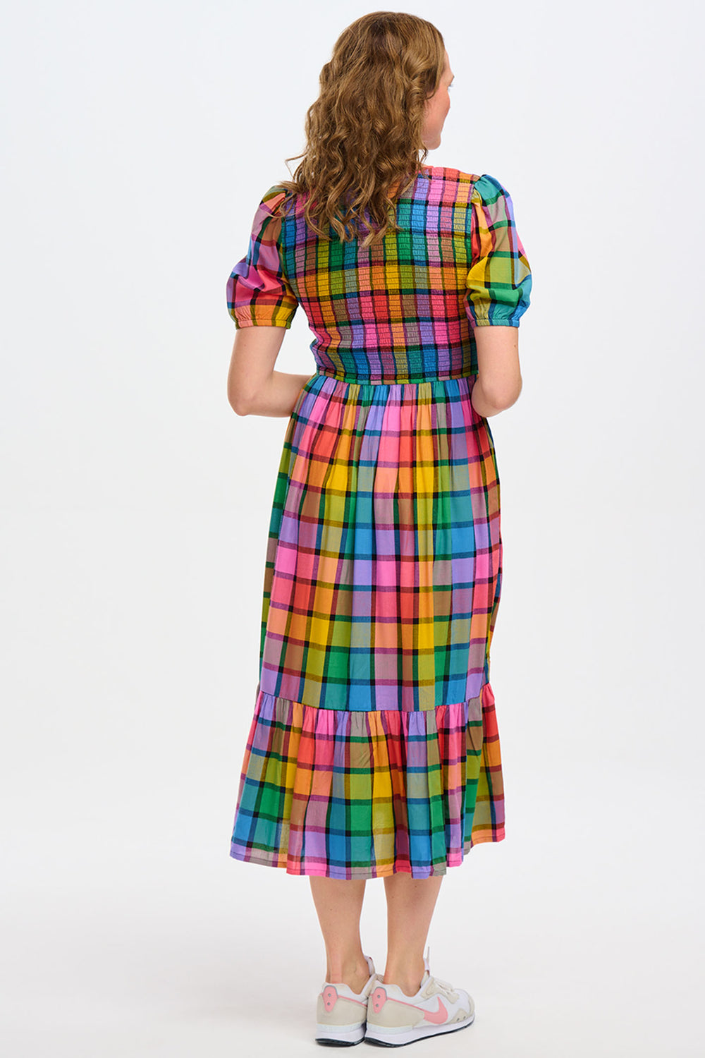 Sugarhill Brighton D1088 Yolanda Multi Summer Check Shirred Midi Dress - Experience Boutique