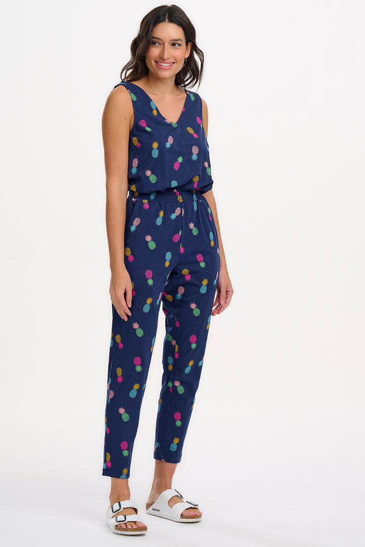 Sugarhill Brighton Dina Navy Pineapples Jersey Jumpsuit JS0201 - Experience Boutique