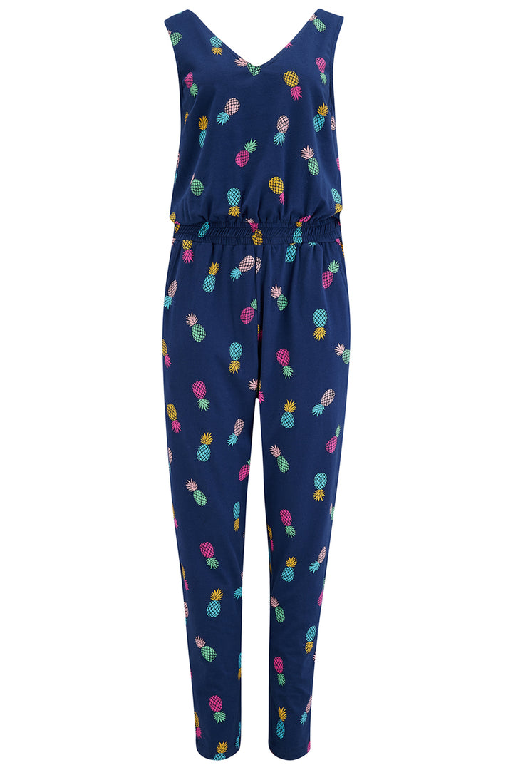 Sugarhill Brighton Dina Navy Pineapples Jersey Jumpsuit JS0201 - Experience Boutique