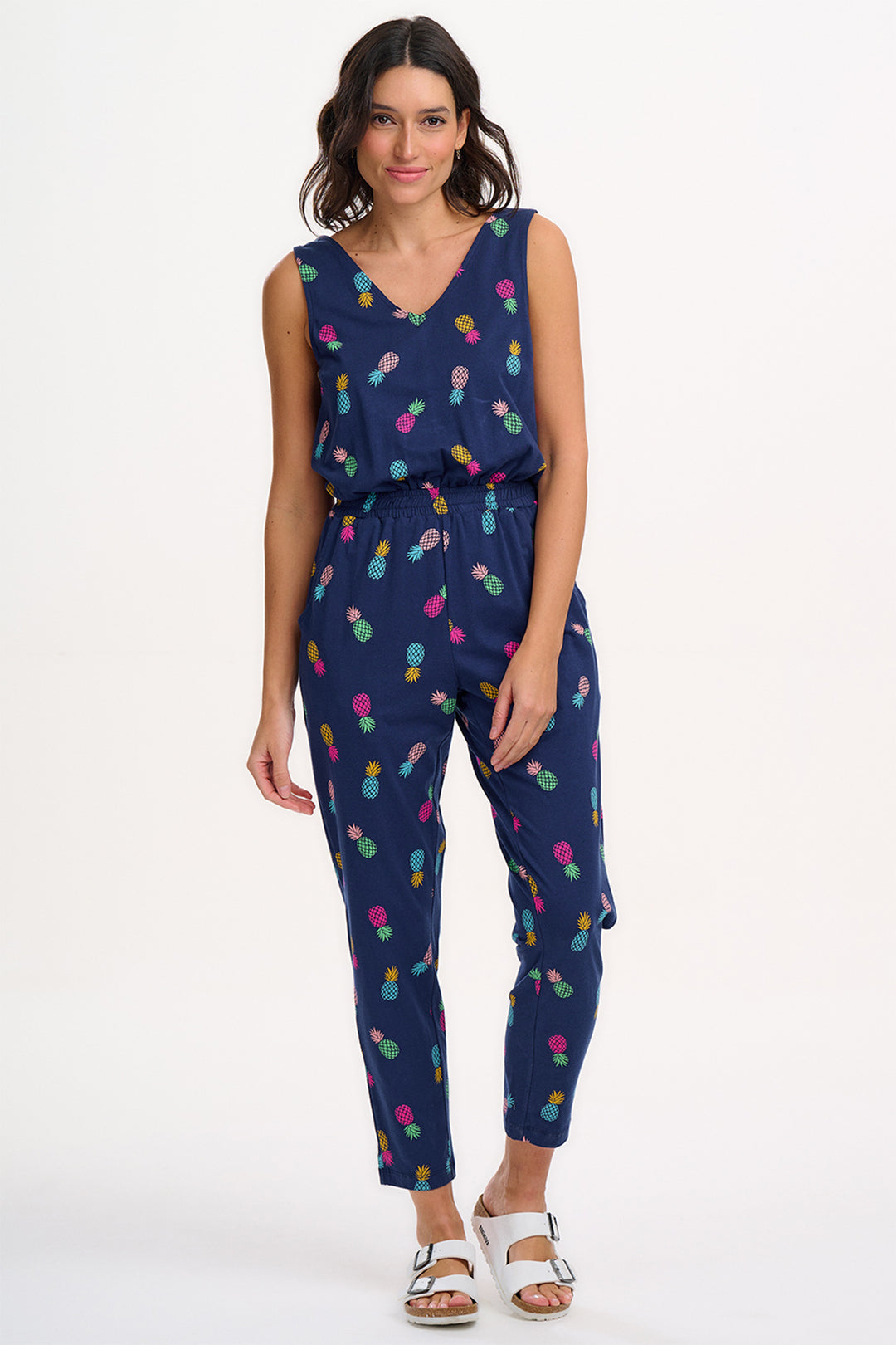 Sugarhill Brighton Dina Navy Pineapples Jersey Jumpsuit JS0201 - Experience Boutique