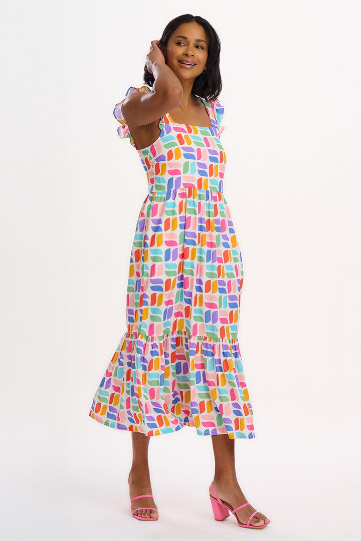 Sugarhill Brighton Estelle Off White Geometric Midi Dress D1277 - Experience Boutique