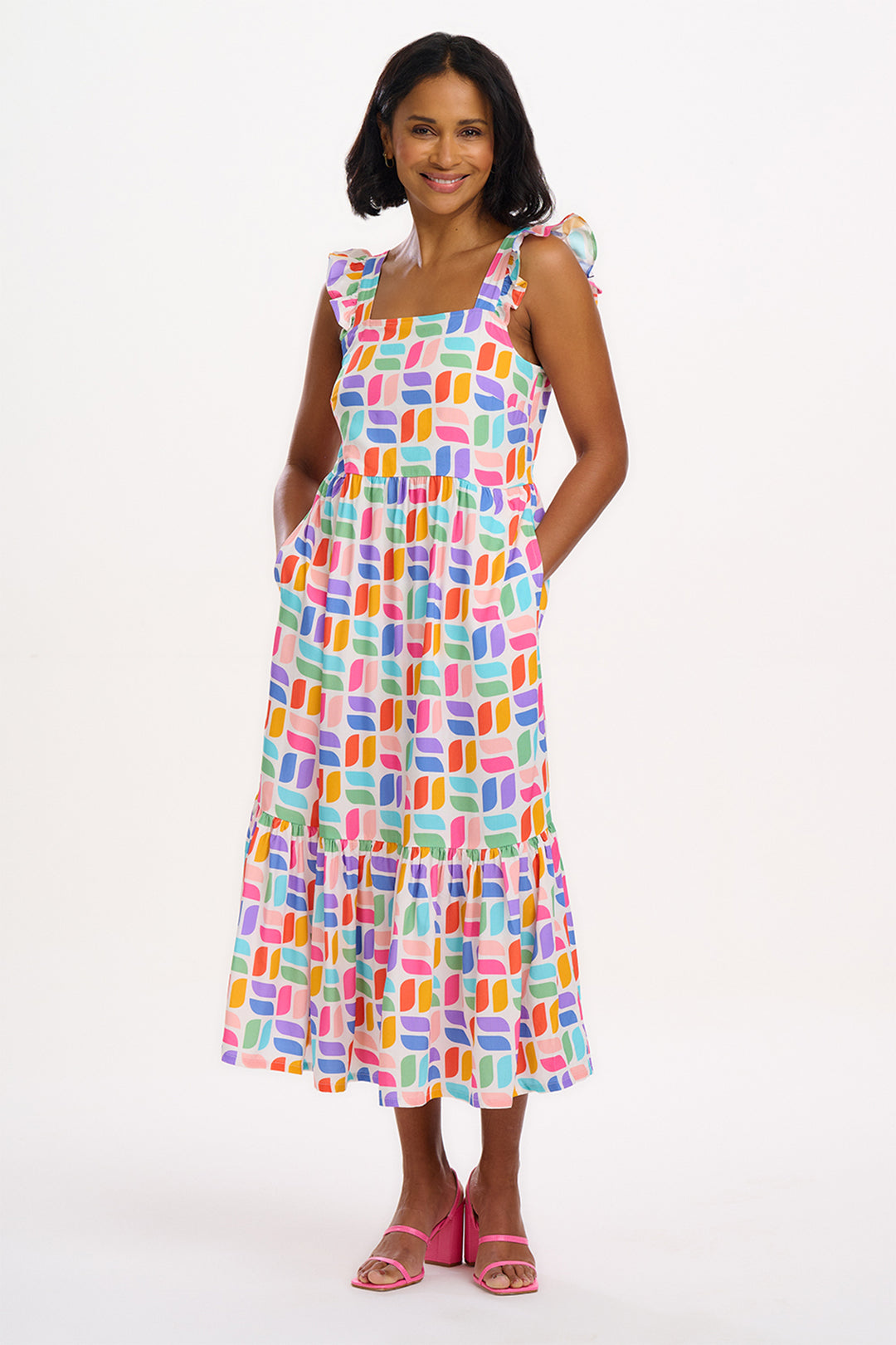 Sugarhill Brighton Estelle Off White Geometric Midi Dress D1277 - Experience Boutique
