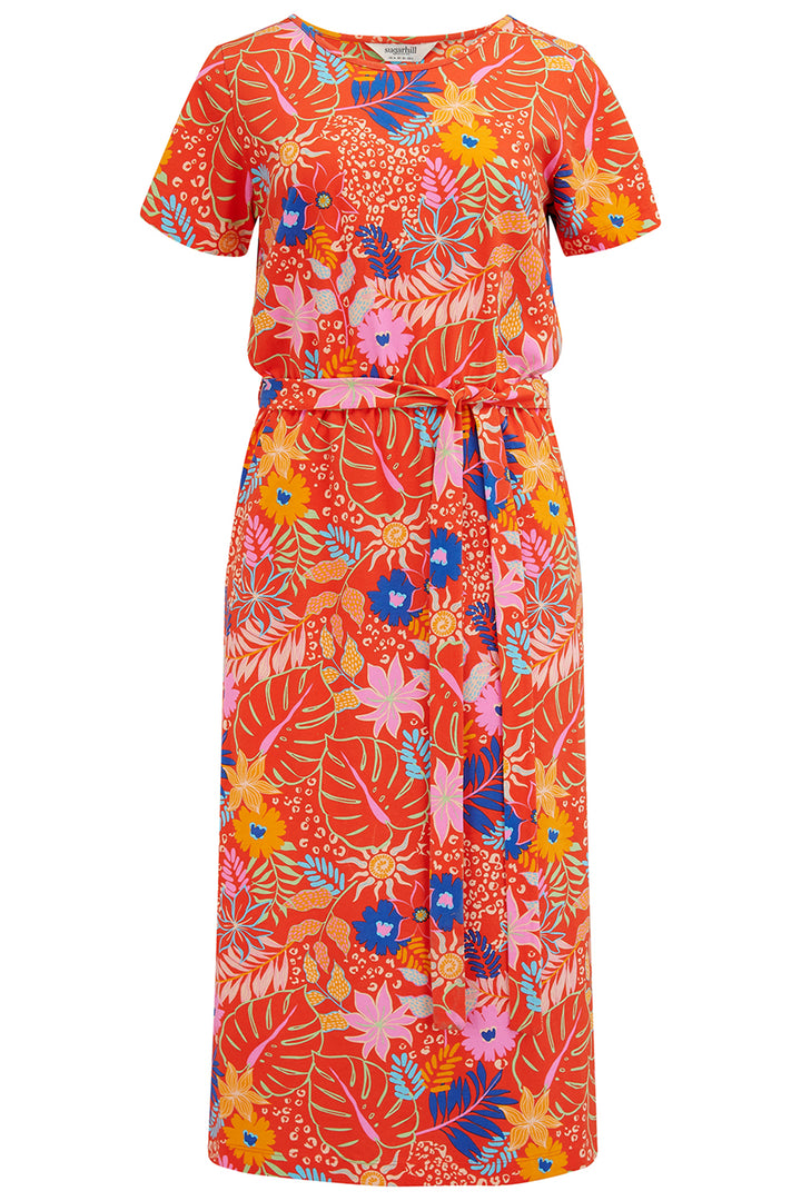 Sugarhill Brighton Flissy Red Painted Jungle Jersey Midi Dress D1288 - Experience Boutique