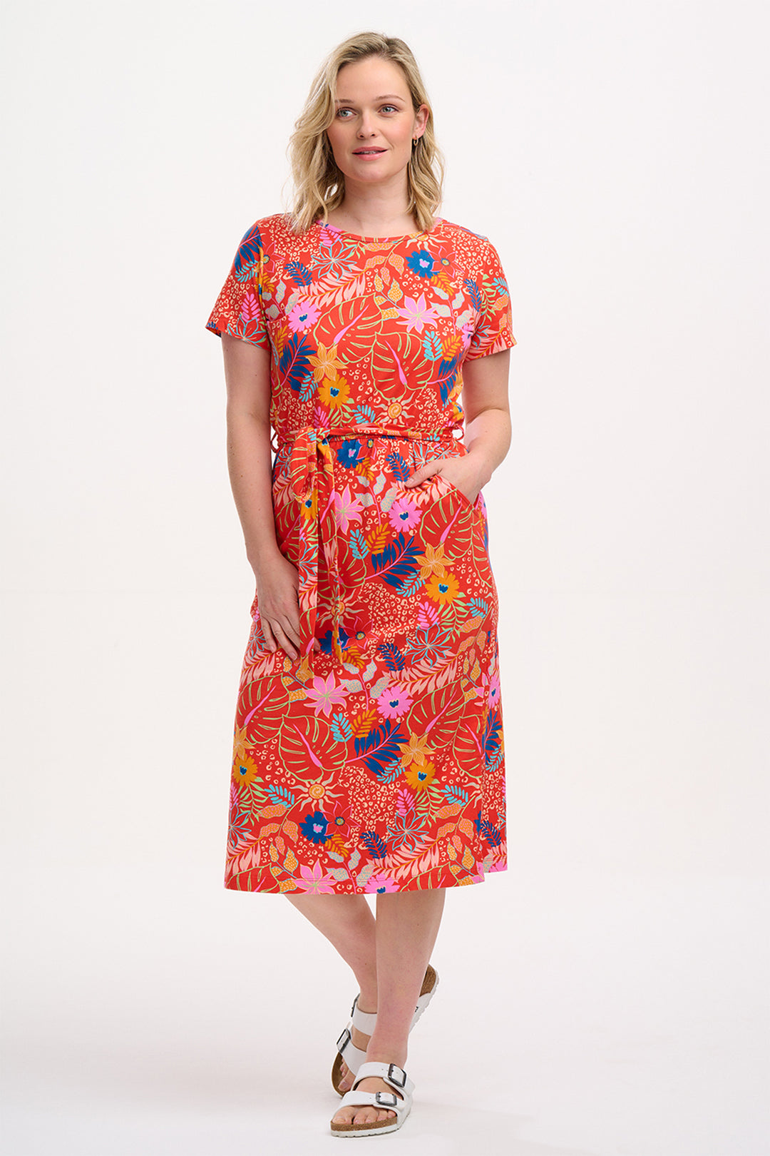 Sugarhill Brighton Flissy Red Painted Jungle Jersey Midi Dress D1288 - Experience Boutique