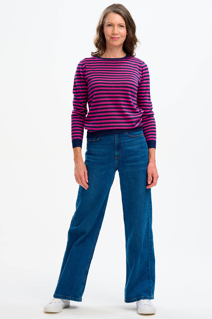 Sugarhill Brighton K0735 Navy & Pink Sparkle Stripe Rowena Jumper - Experience Boutique
